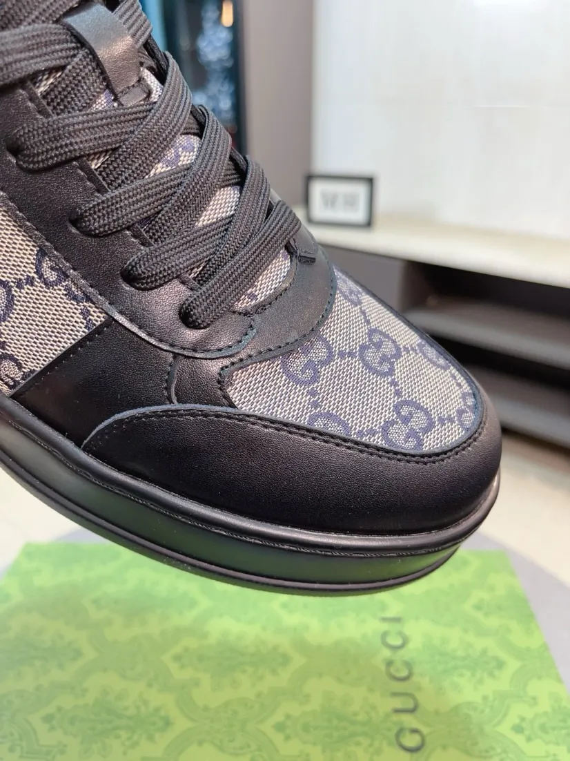 Factory price 438🌹🌹GUCCI [Gucci] New high-top men's shoes, a high-end brand, the latest fashionable casual men's shoes, trendy and versatile, relaxed and sporty style, uppers imported from Italy, first-layer cowhide, genuine leather lining, and ultra-fine workmanship. Original personalized fashionable rubber wear-resistant outsole, light and comfortable on the foot, size 38-44